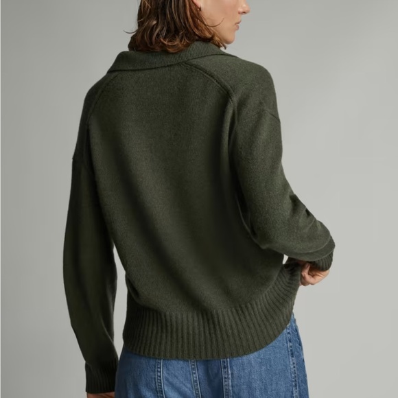 Everlane Cashmere Sweater Polo Top Vneck Collar Green XS - Picture 4 of 7